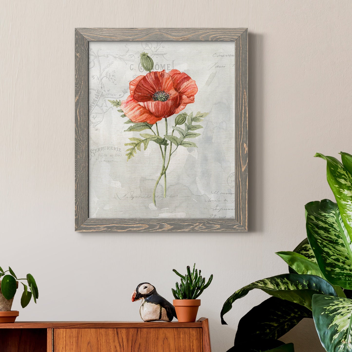 Linen Poppy - Premium Canvas Framed in Barnwood - Ready to Hang