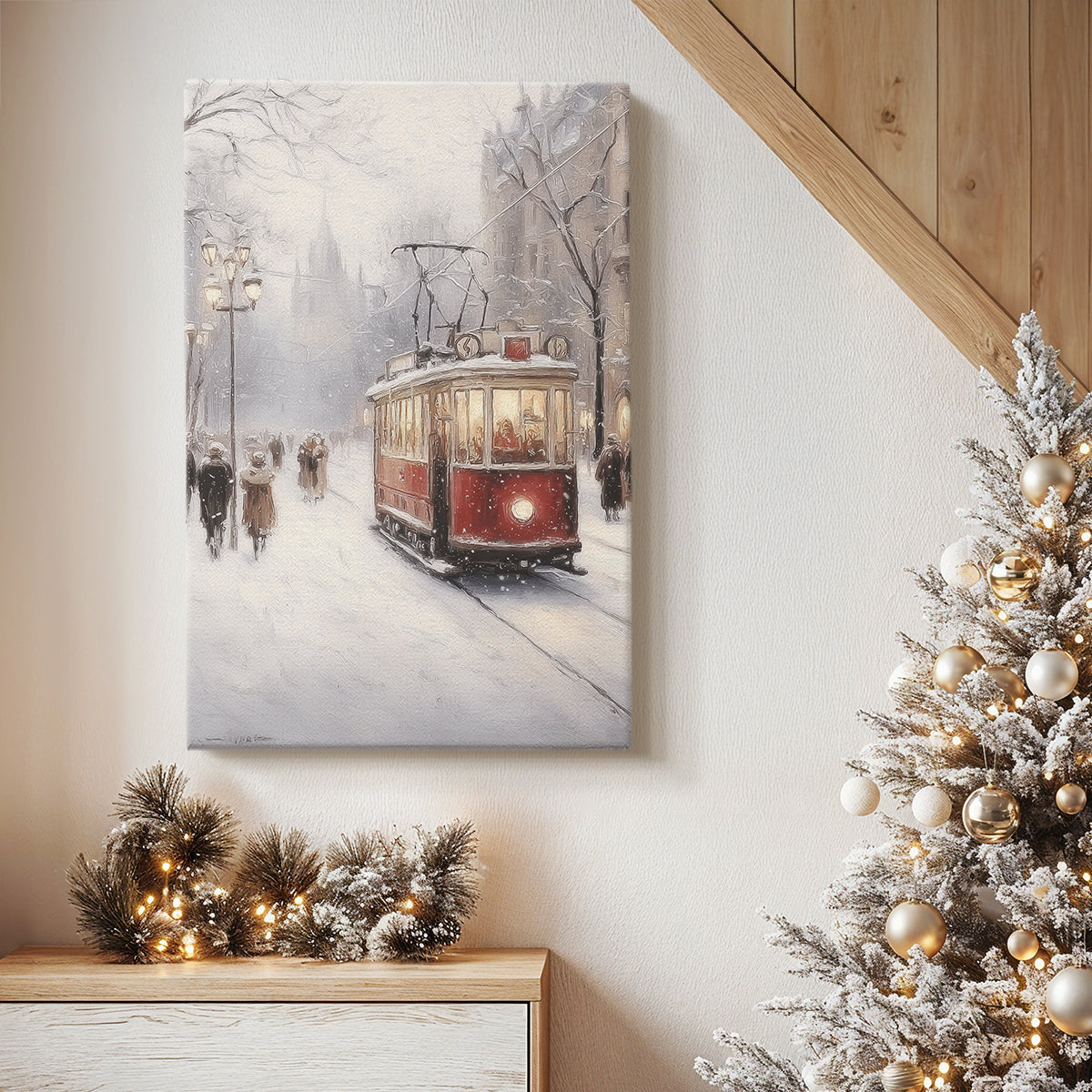 Frostlit Dawn Hearth - Canvas Art Print