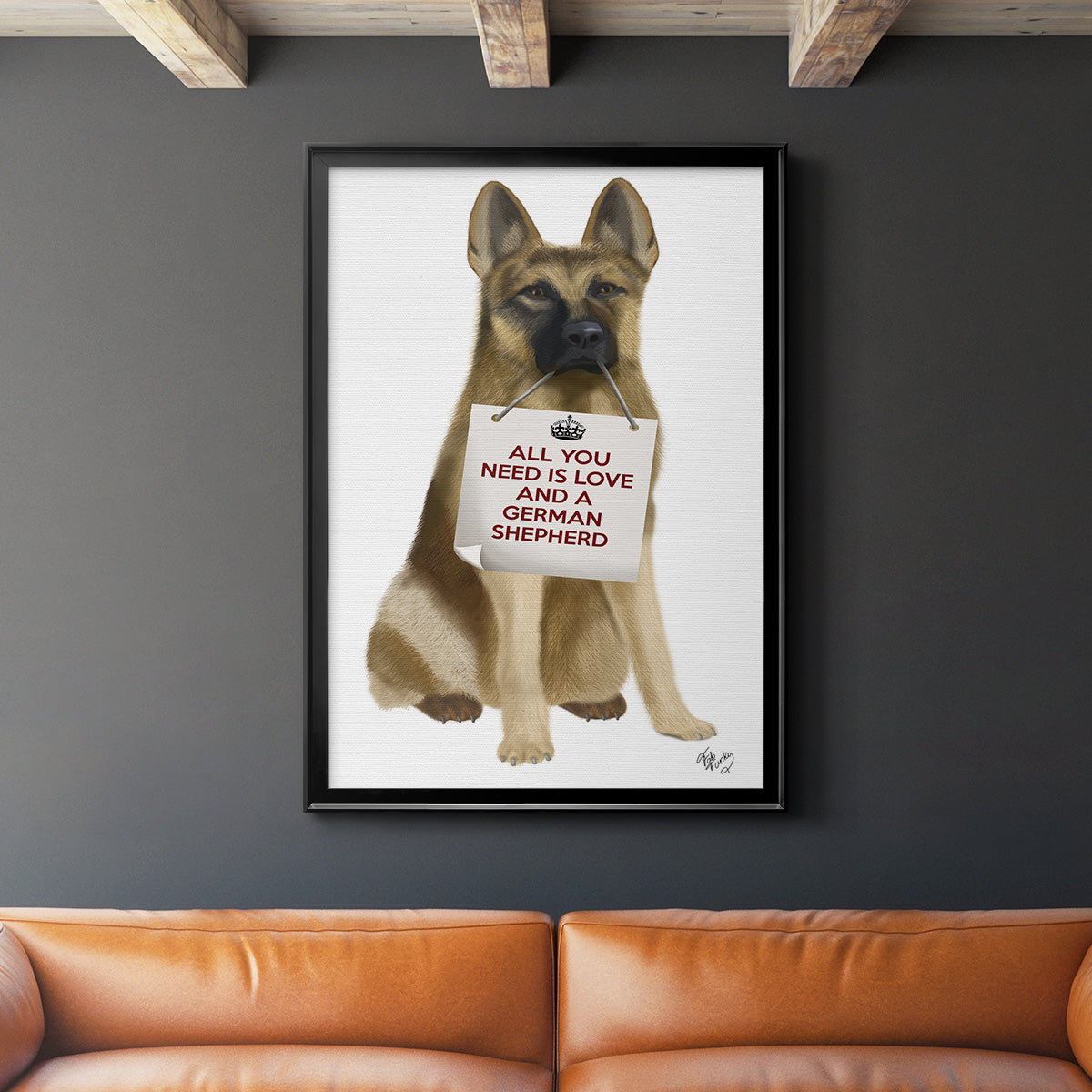 Love and German Shepherd - Modern Framed Canvas Print