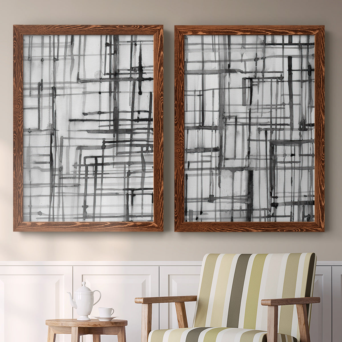 Line Meditation I - Premium Framed Canvas 2 Piece Set - Ready to Hang