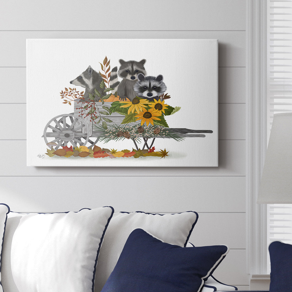 Raccoon Wheelbarrow - Canvas Art Print