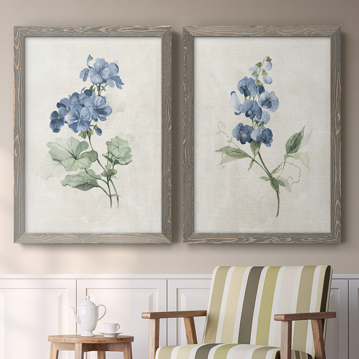 Farmhouse Periwinkle I   - Premium Framed Canvas 2 Piece Set - Ready to Hang