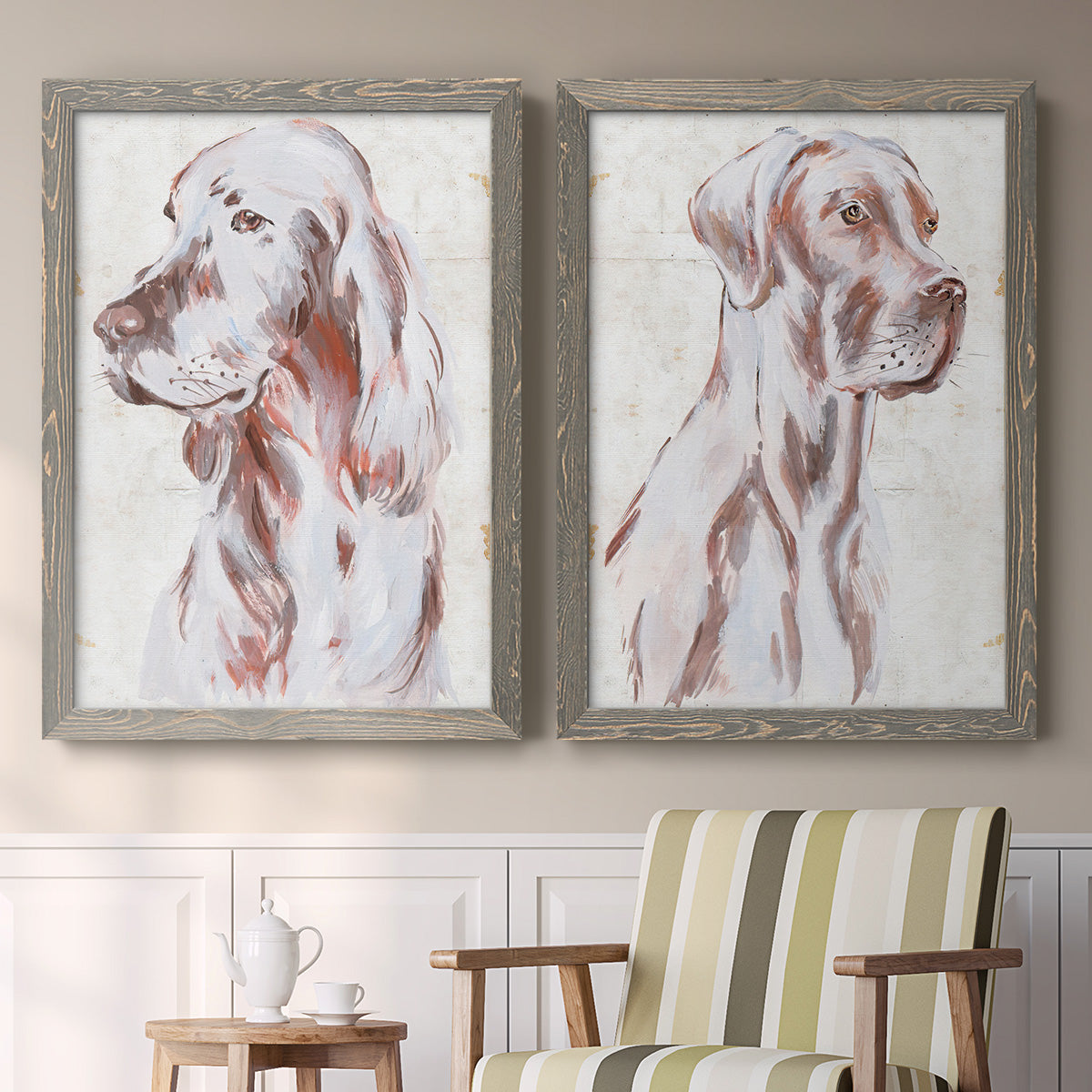 Sitting Dog III - Premium Framed Canvas 2 Piece Set - Ready to Hang