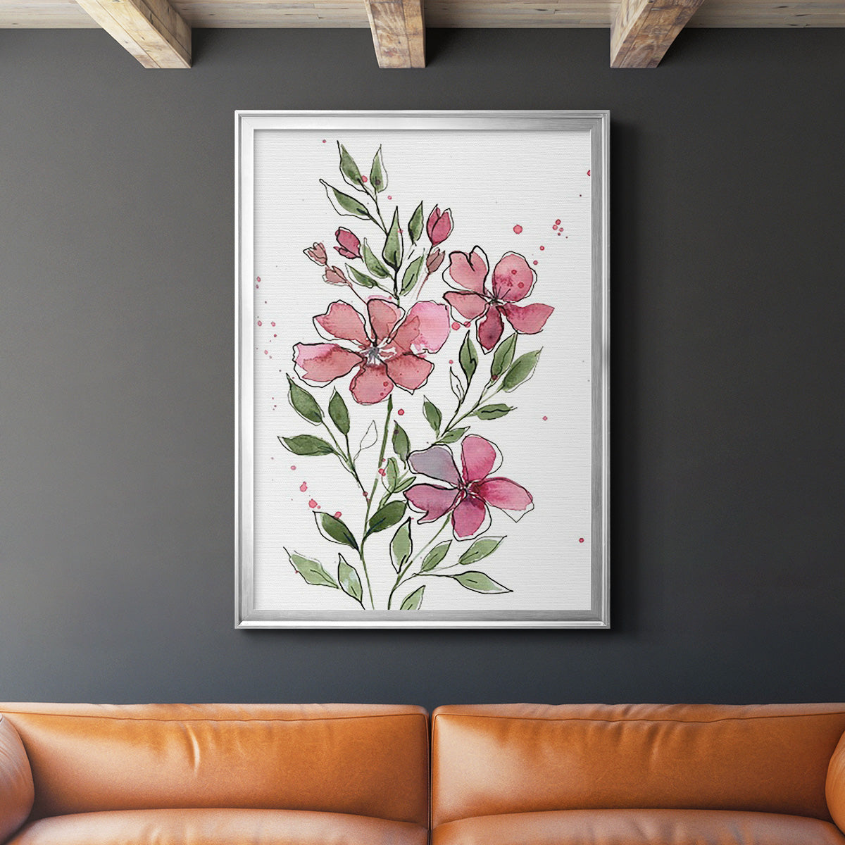 Watercolor Floral Stems I - Modern Framed Canvas Print