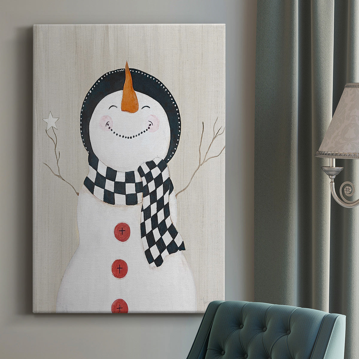 Festive Snowman II Premium Gallery Wrapped Canvas - Ready to Hang