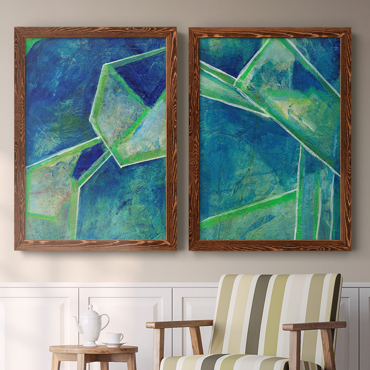 Geometric in Cool III - Premium Framed Canvas 2 Piece Set - Ready to Hang