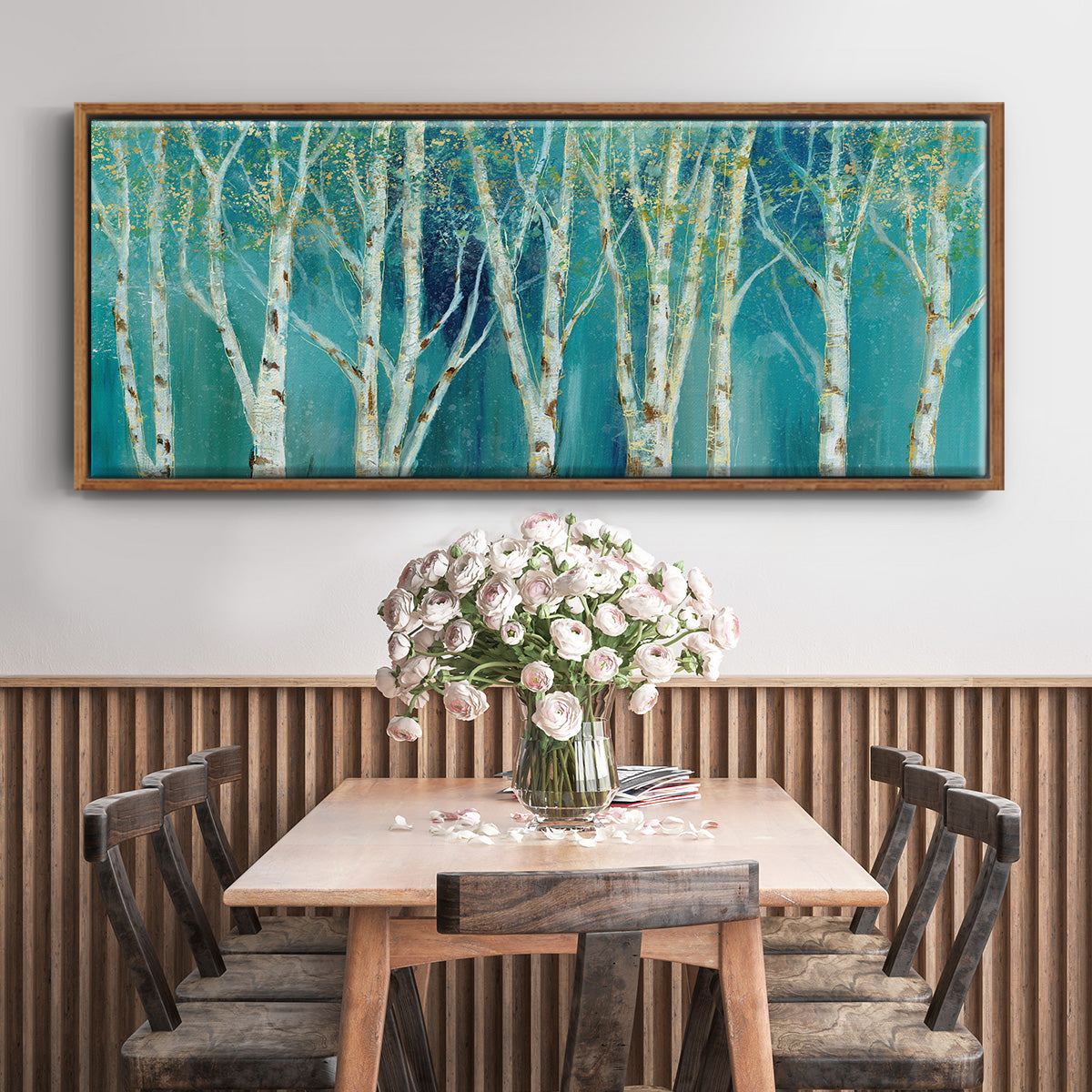 Birch on Blue - Floater Framed Canvas Print