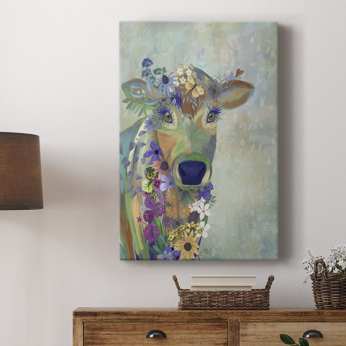 Fantastic Florals Cow - Canvas Art Print