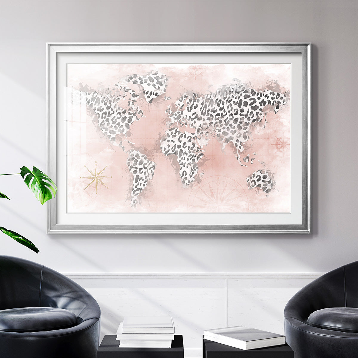Pink Cheetah Map - Modern Framed Art Print