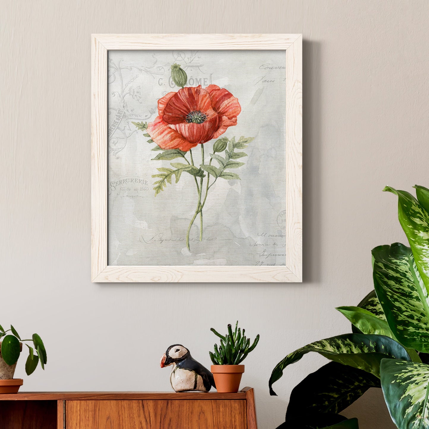 Linen Poppy - Premium Canvas Framed in Barnwood - Ready to Hang