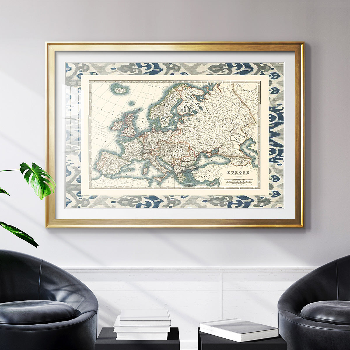 Bordered Map of Europe - Modern Framed Art Print