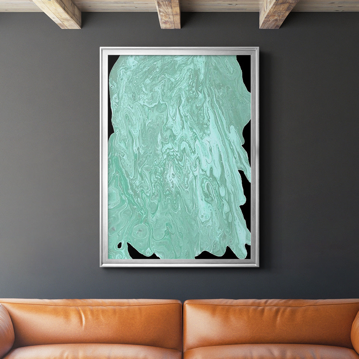 Teal Cascade II - Modern Framed Canvas Print