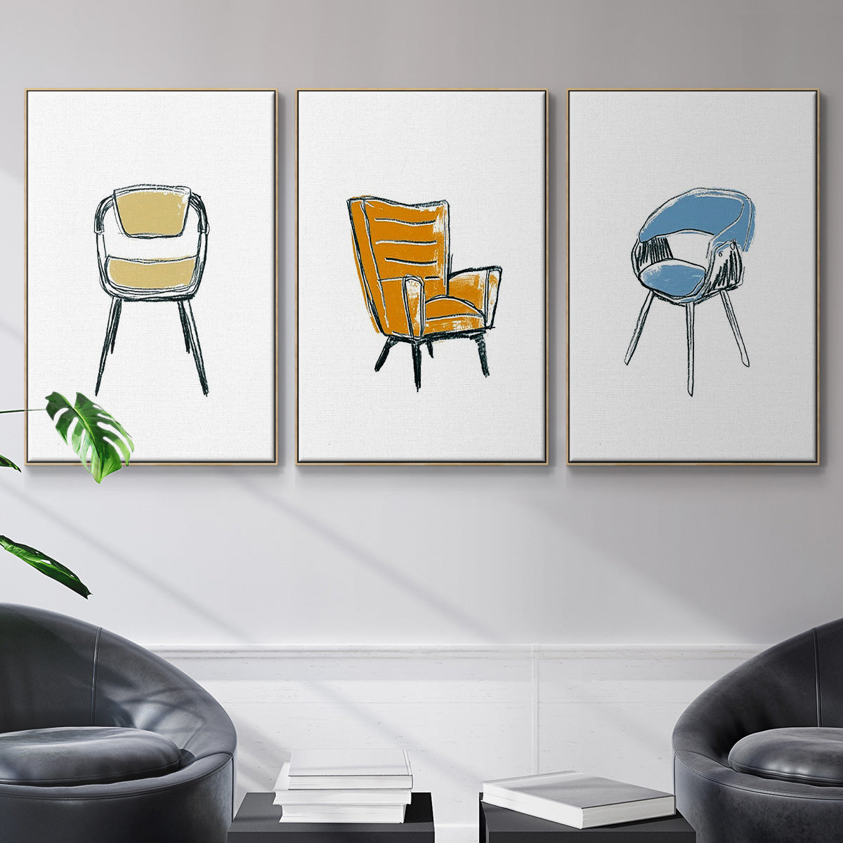 Take a Seat I - Framed Premium Gallery Wrapped Canvas L Frame 3 Piece Set - Ready to Hang