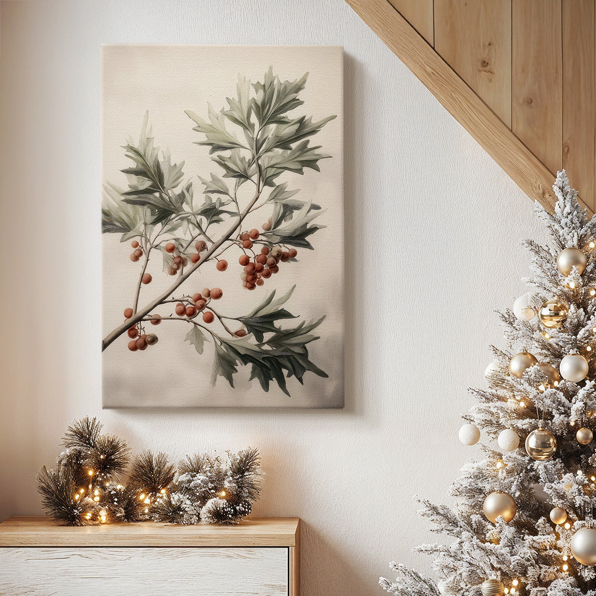 Tinsel-Gold Whisper of Mistletoe - Canvas Art Print