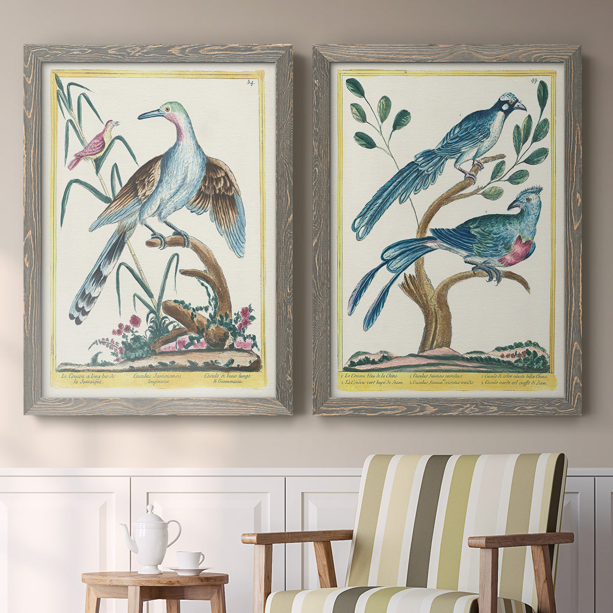 Pastel Birds V - Premium Framed Canvas 2 Piece Set - Ready to Hang