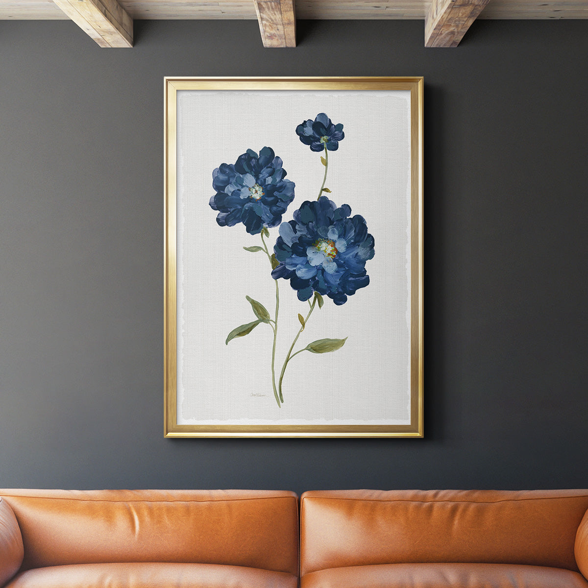 Blue Mums - Modern Framed Canvas Print