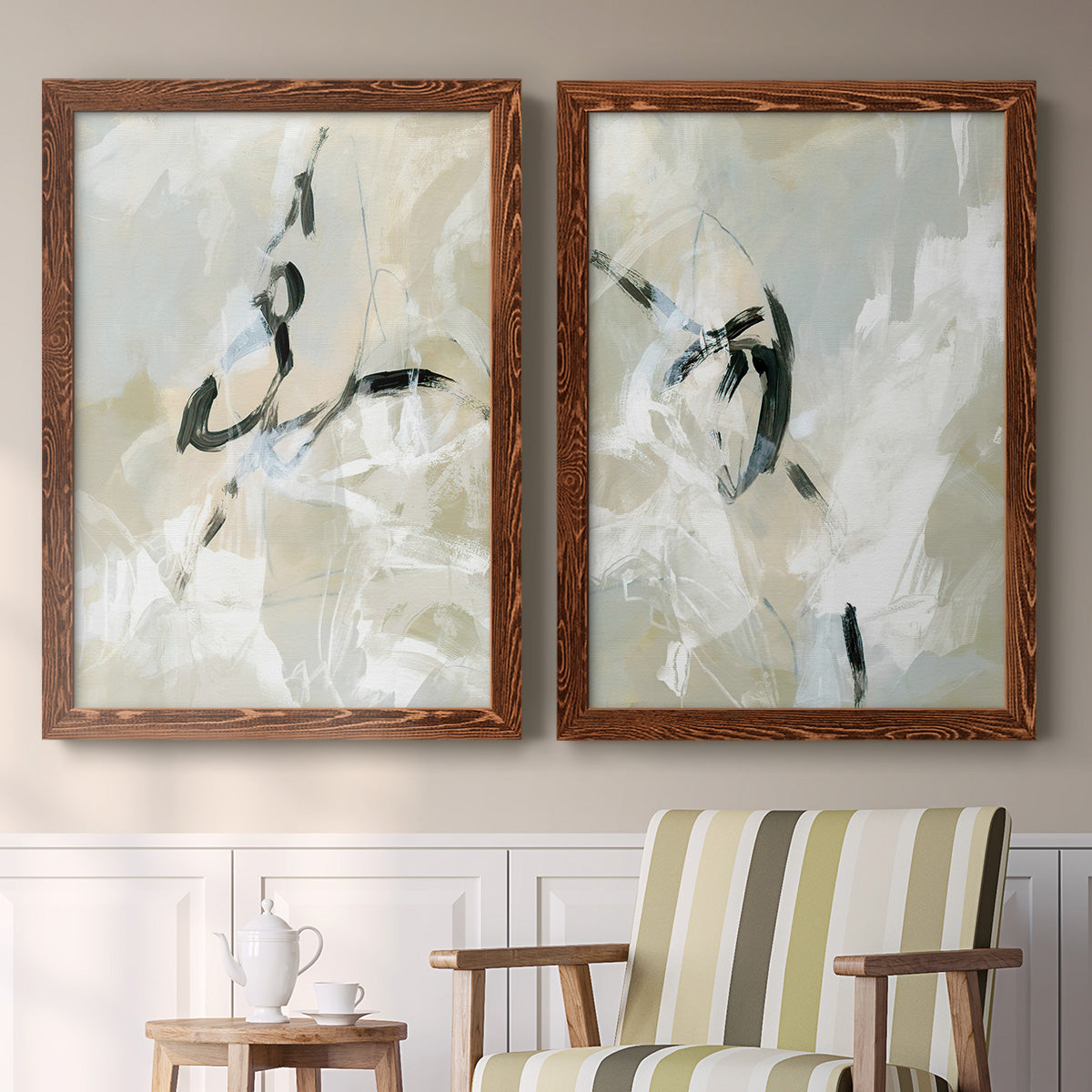 Scribble Veil I - Premium Framed Canvas 2 Piece Set - Ready to Hang