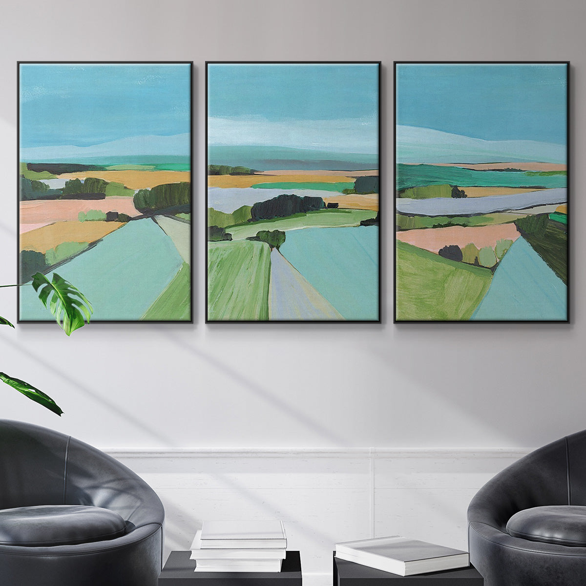 Bright Colored Countryside I - Framed Premium Gallery Wrapped Canvas L Frame 3 Piece Set - Ready to Hang