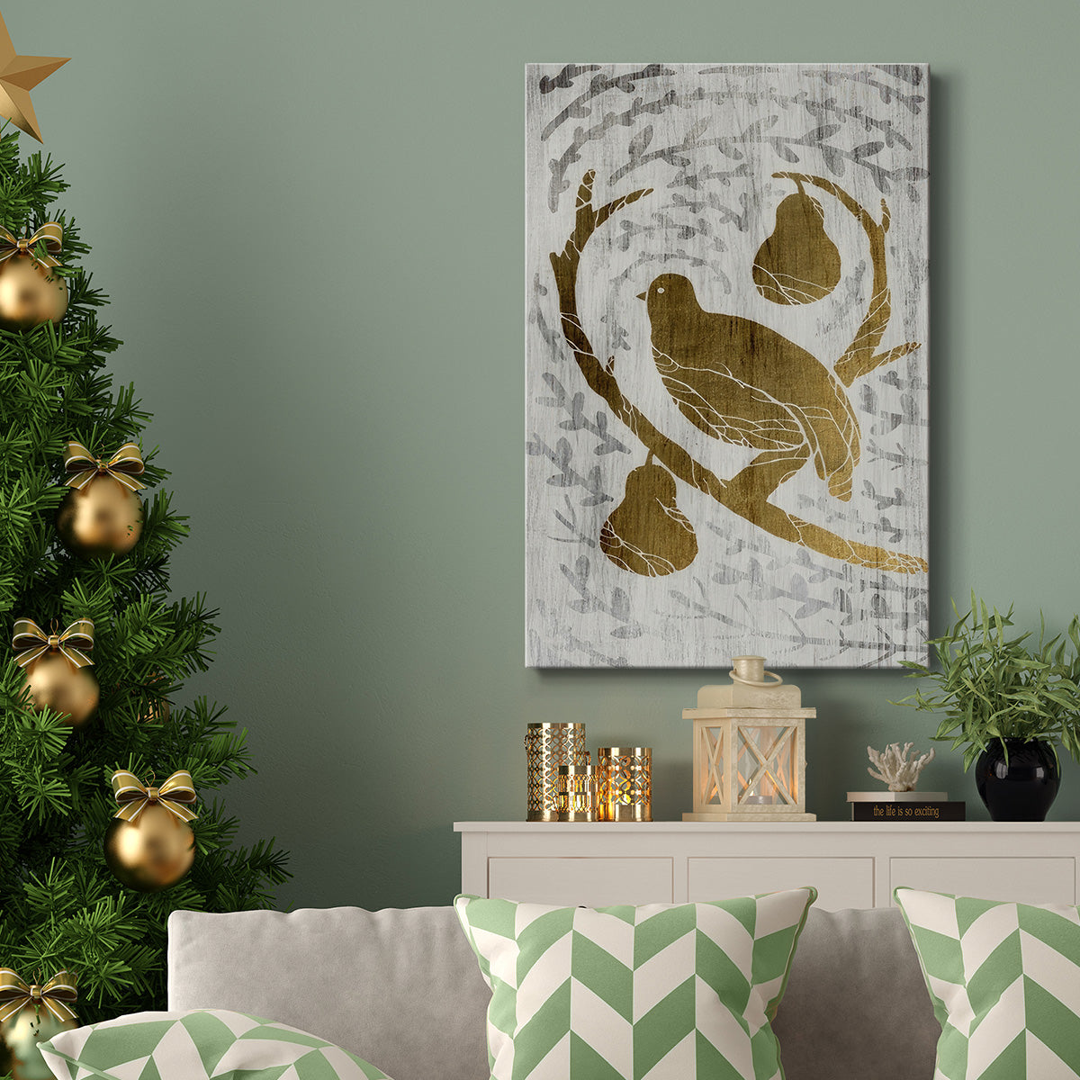 Partridge in a Pear Tree  - Gold Leaf Holiday - Gallery Wrapped Canvas