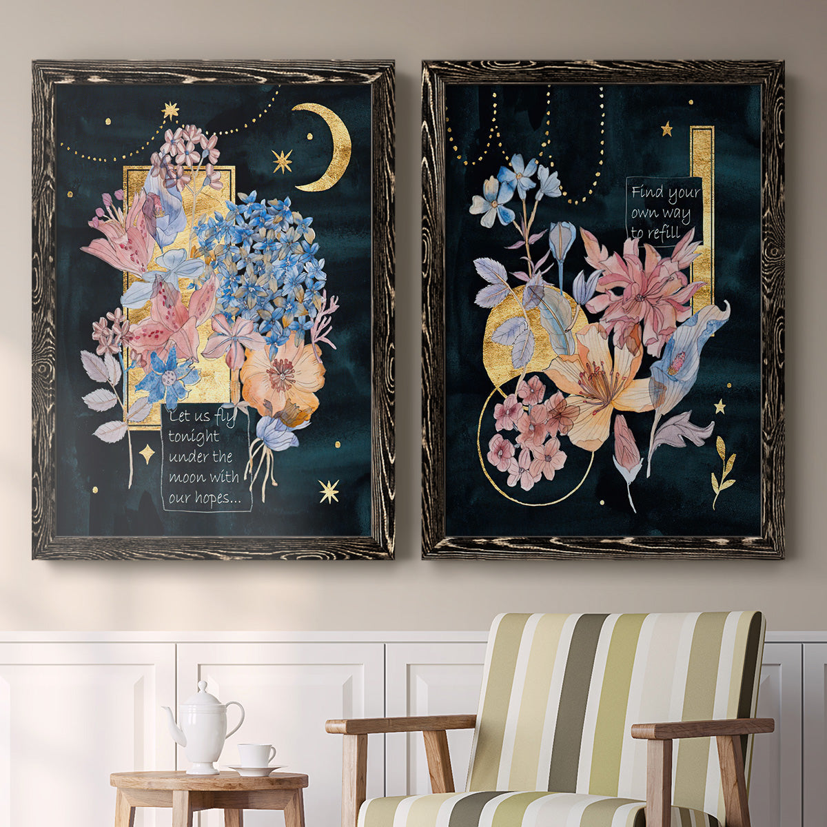 Moonlight Flowers I - Premium Framed Canvas 2 Piece Set - Ready to Hang