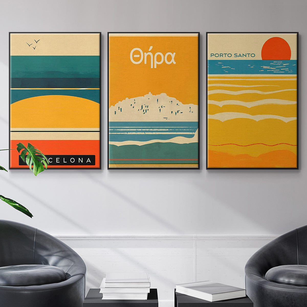 Summer Abroad I - Framed Premium Gallery Wrapped Canvas L Frame 3 Piece Set - Ready to Hang