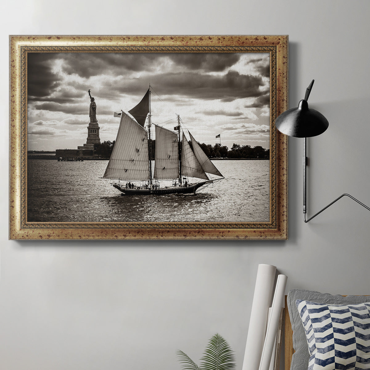 The Clipper & the Liberty Premium Framed Canvas- Ready to Hang