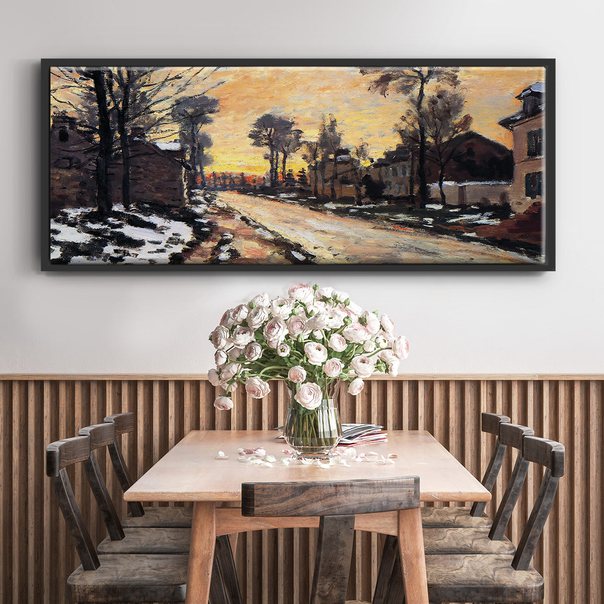 Road at Louveciennes, Melting Snow, Sunset, 1870 - Floater Framed Canvas Print