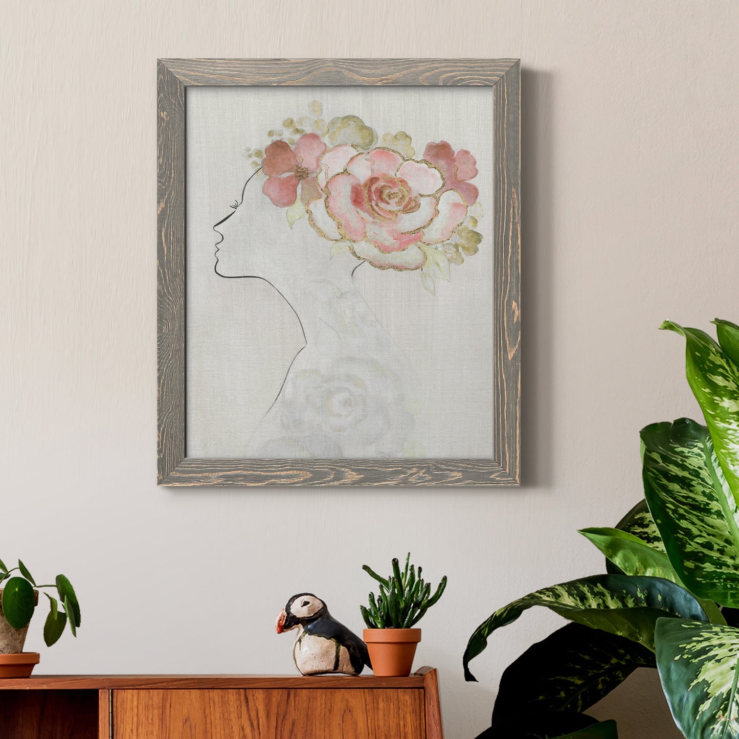 Fashion Floral Silhouette II - Barnwood Framed Canvas Print