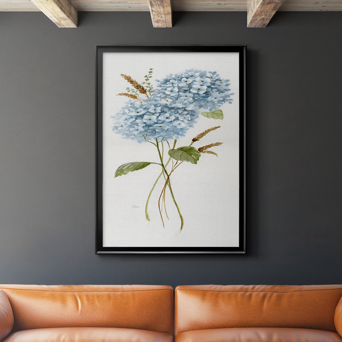 Petite Blue Hydrangea I - Modern Framed Canvas Print