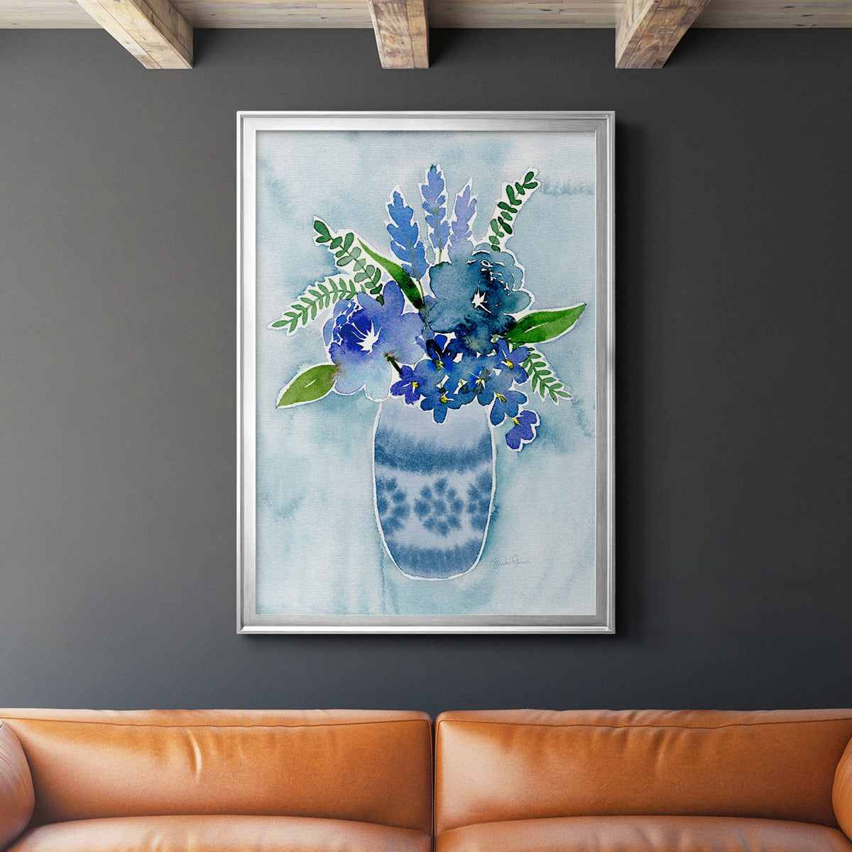 Blue Bouquet II - Modern Framed Canvas Print