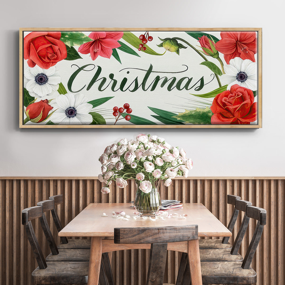 Christmas Flora Wreath Collection D - Floater Framed Canvas Print
