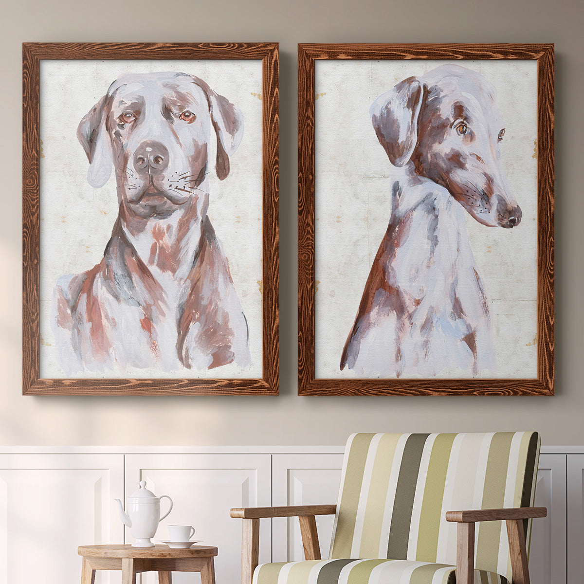 Sitting Dog I - Premium Framed Canvas 2 Piece Set - Ready to Hang