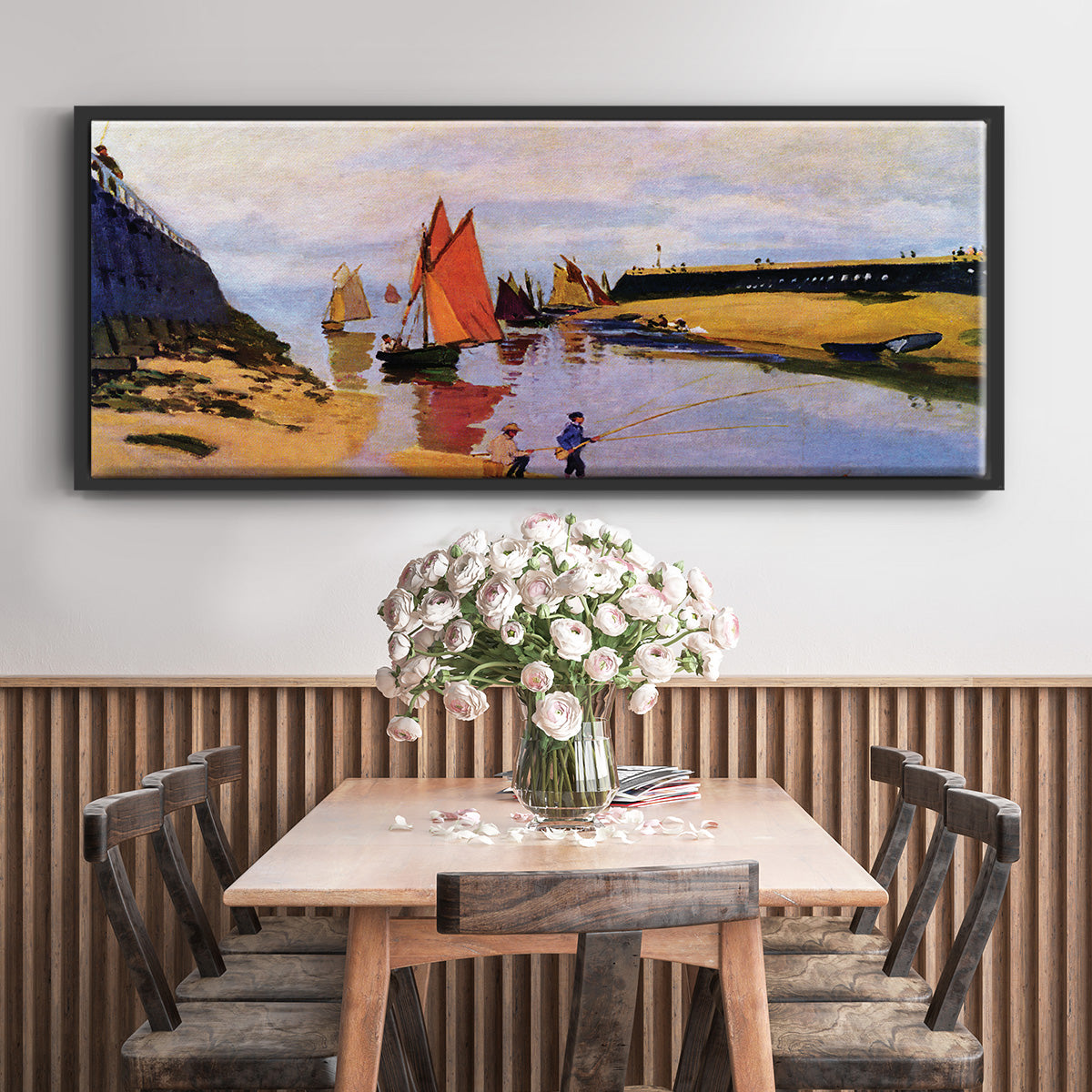 Breakwater at Trouville, Low Tide, 1870 - Floater Framed Canvas Print
