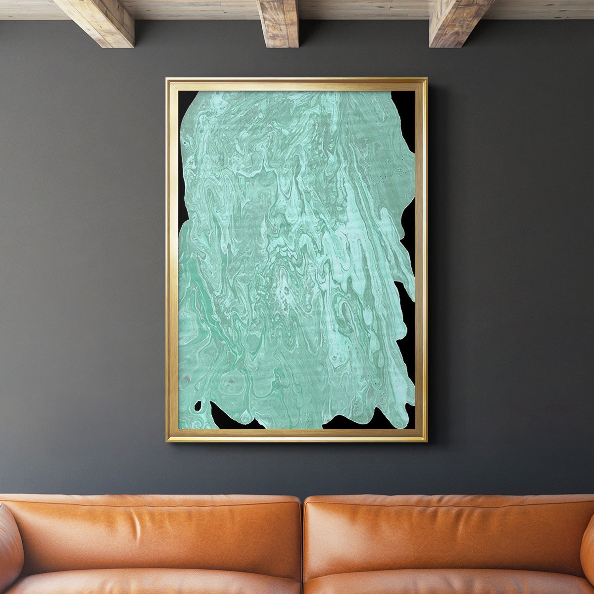 Teal Cascade II - Modern Framed Canvas Print