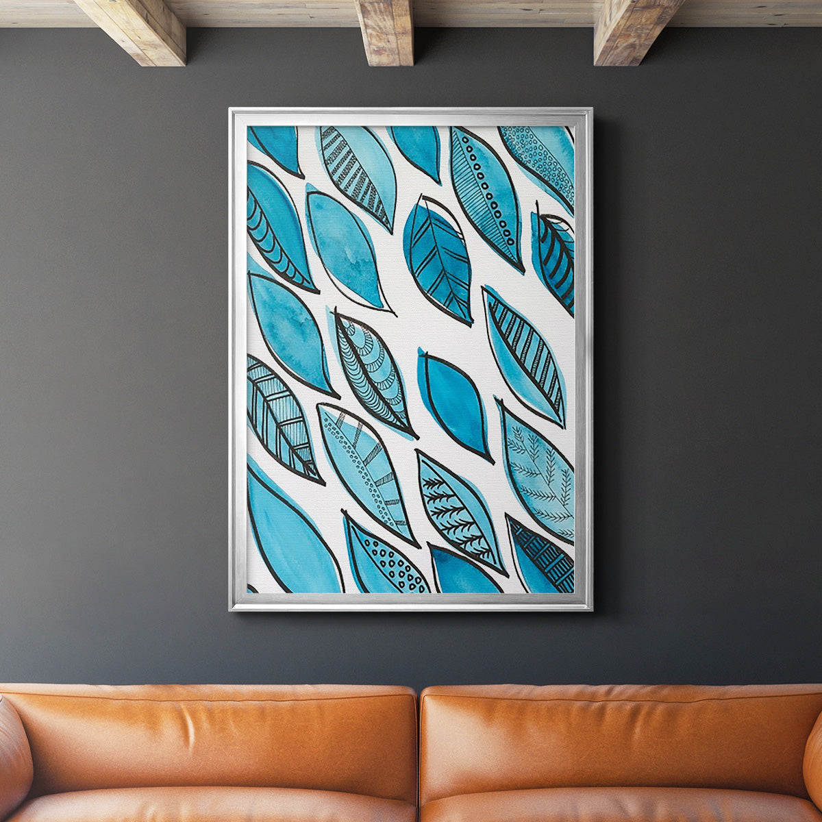 Patterned Leaf Shapes I - Modern Framed Canvas Print