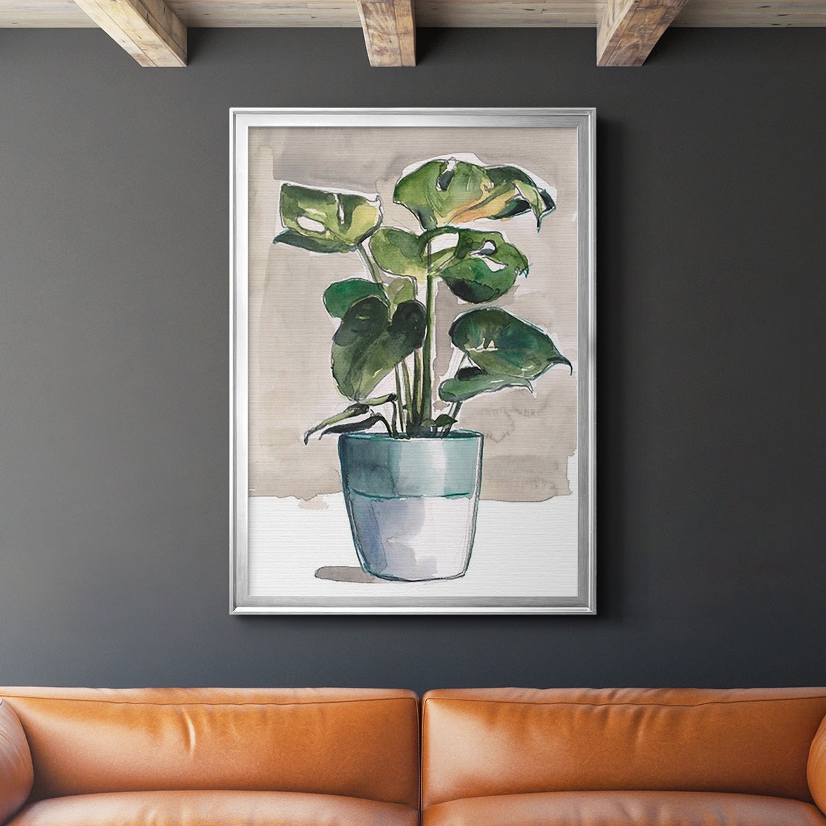 Potted Houseplant II - Modern Framed Canvas Print