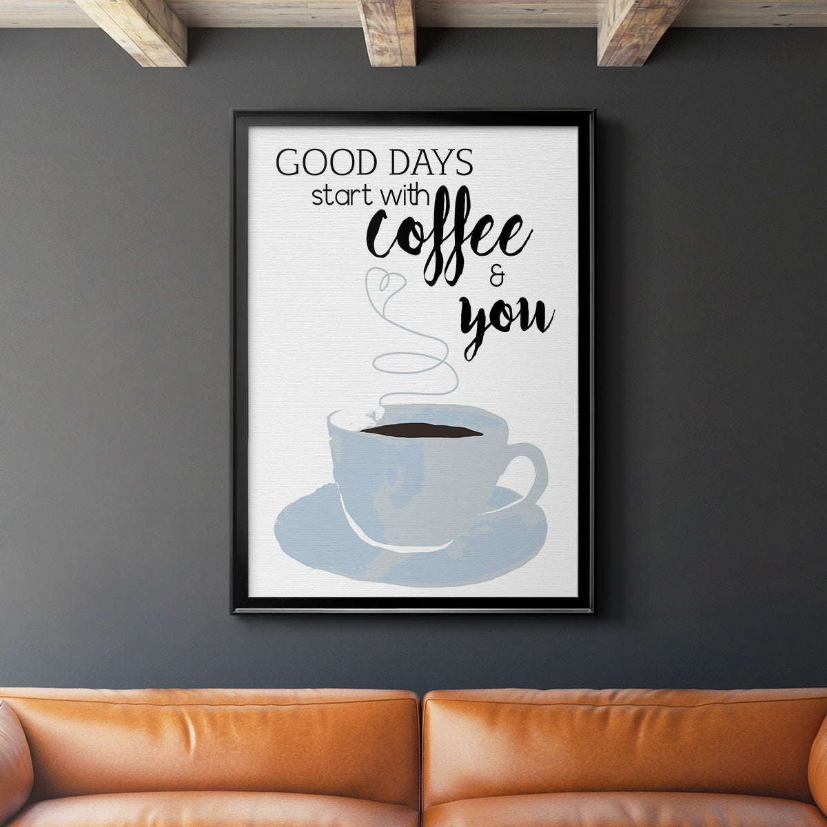 Start With Coffee & You - Modern Framed Canvas Print