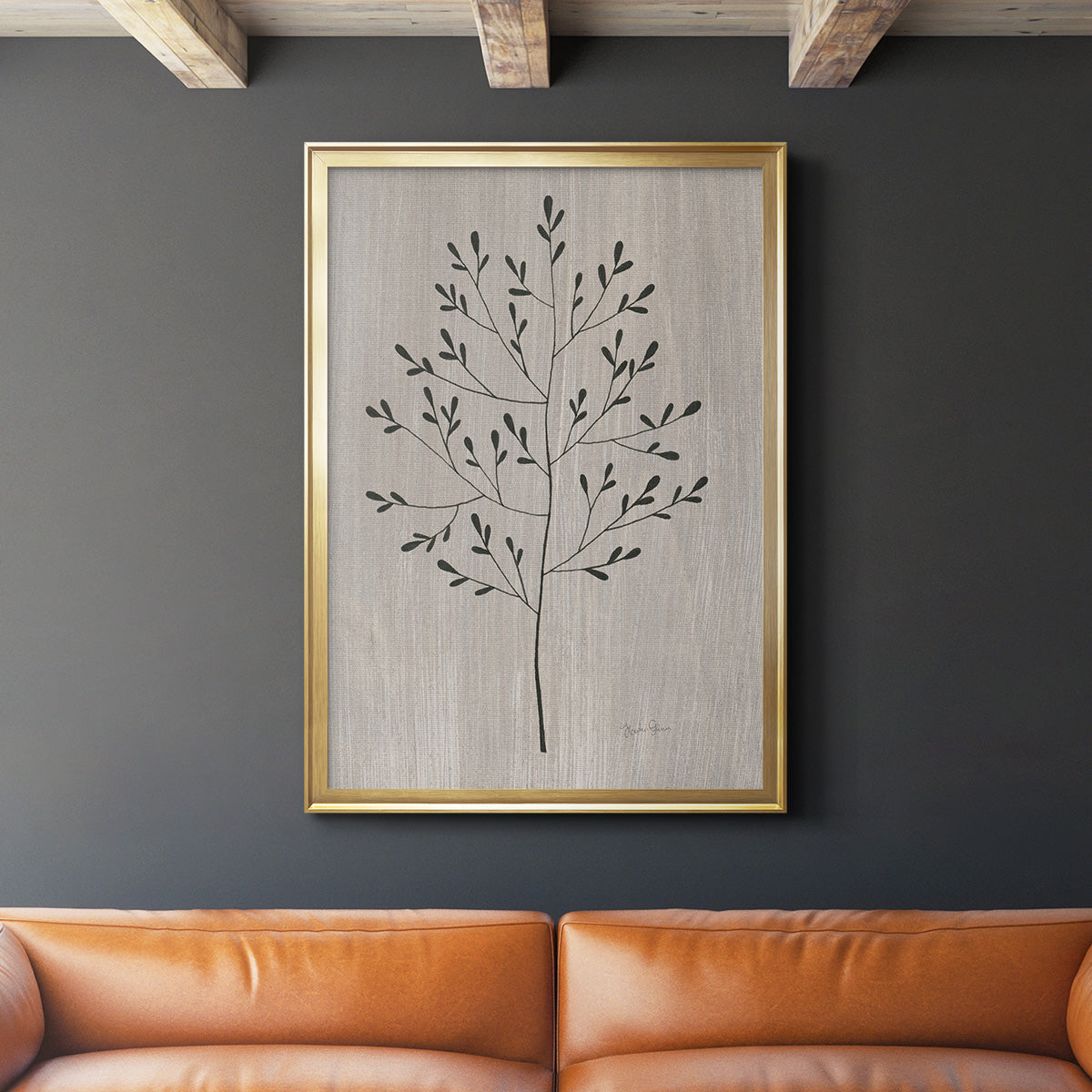 Leaves and Wood II - Modern Framed Canvas Print