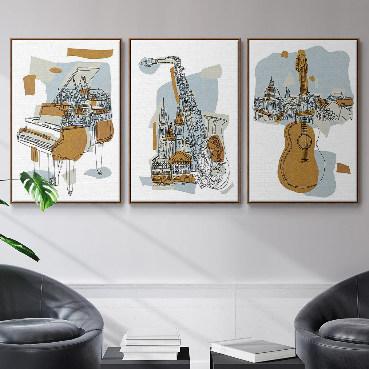 Rehearsal I - Framed Premium Gallery Wrapped Canvas L Frame 3 Piece Set - Ready to Hang