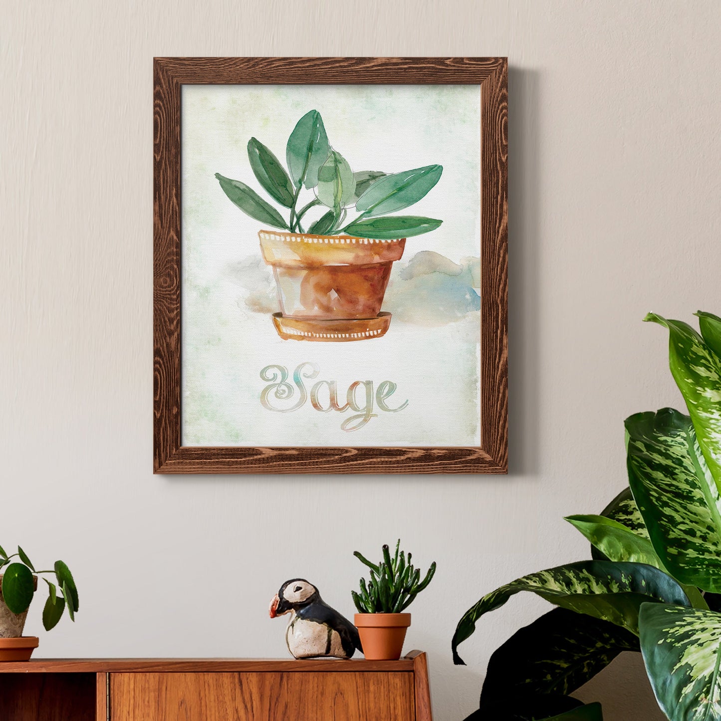 Potted Sage - Premium Canvas Framed in Barnwood - Ready to Hang