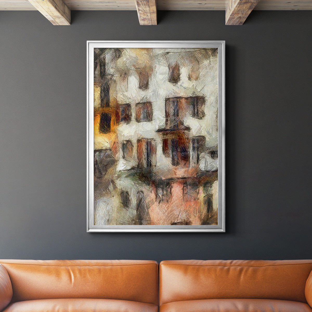 Stacked Houses III - Modern Framed Canvas Print