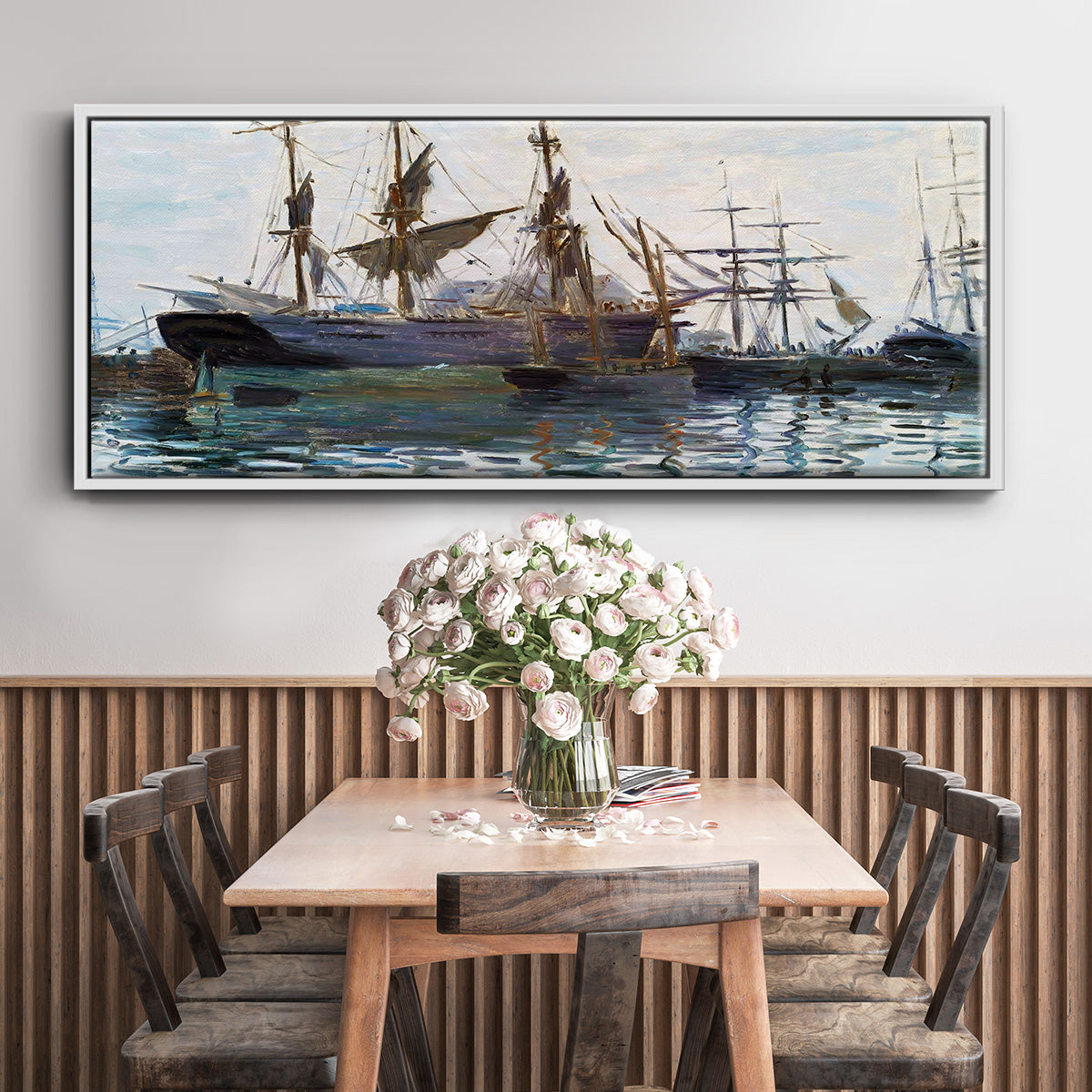 Ships in Harbor, 1873 - Floater Framed Canvas Print