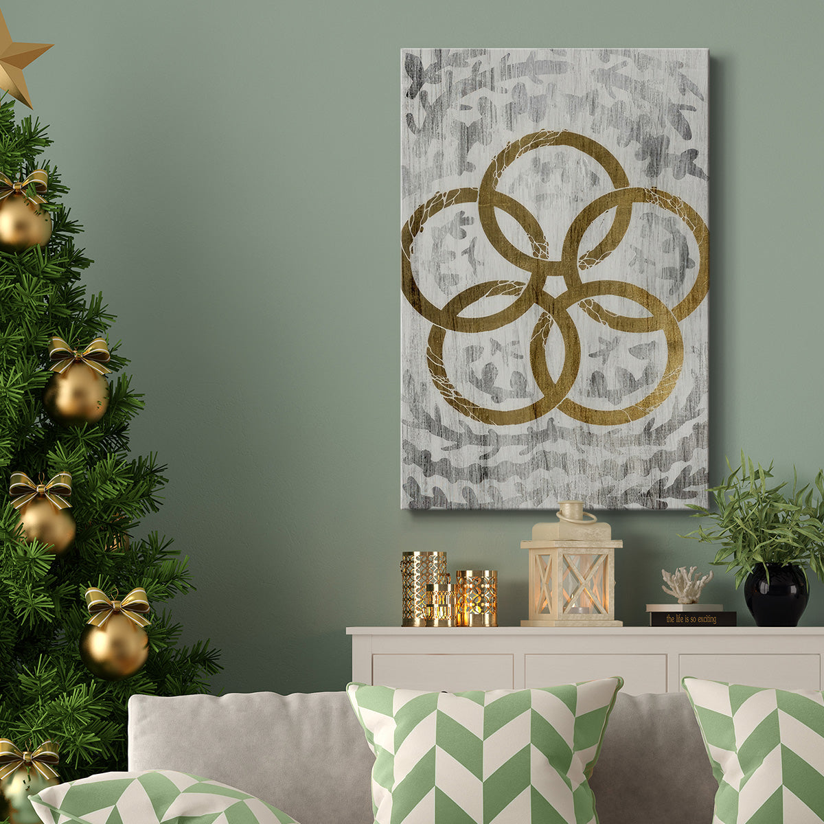 Five Golden Rings  - Gold Leaf Holiday - Gallery Wrapped Canvas