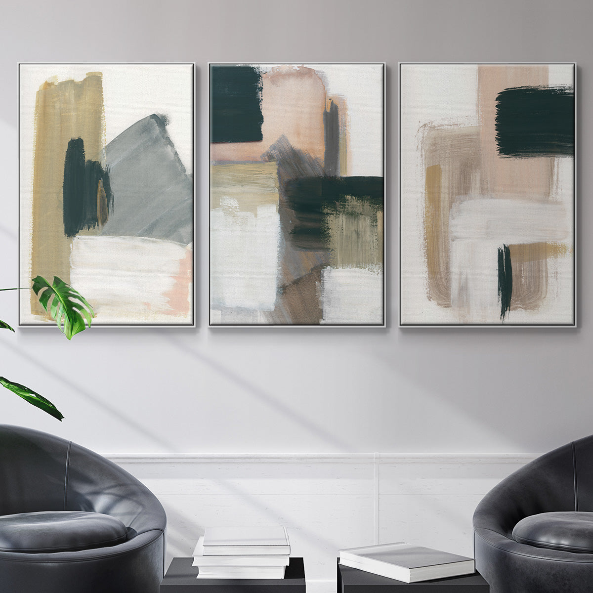 Marble Block Symmetry I - Framed Premium Gallery Wrapped Canvas L Frame 3 Piece Set - Ready to Hang