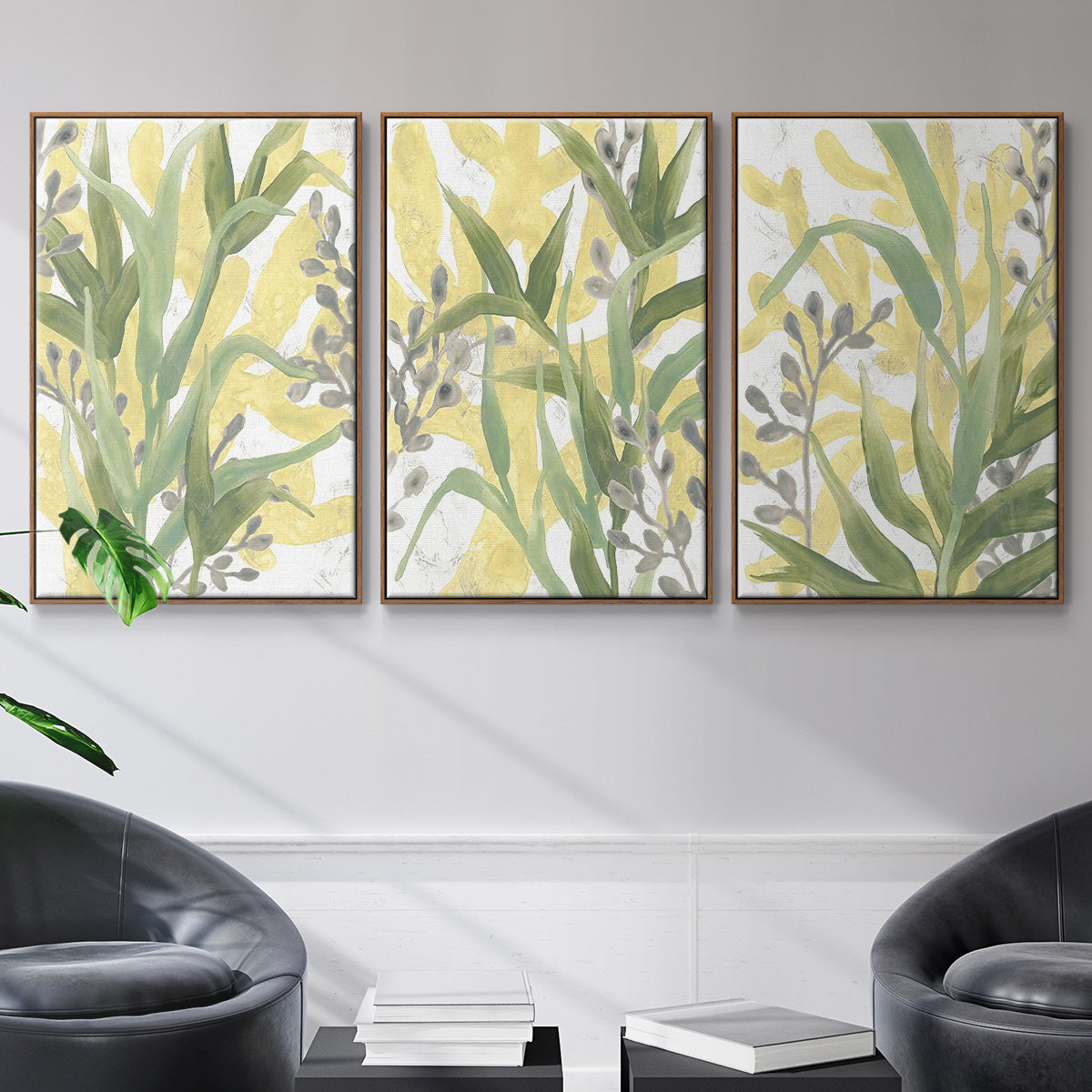 Sea Grass Fresco I - Framed Premium Gallery Wrapped Canvas L Frame 3 Piece Set - Ready to Hang