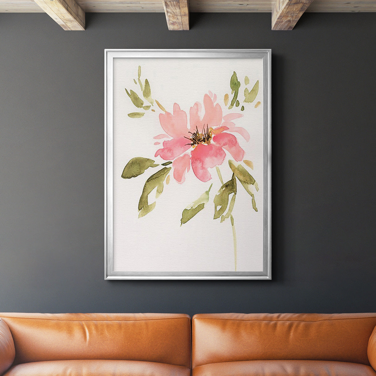 One Pink Bloom II - Modern Framed Canvas Print