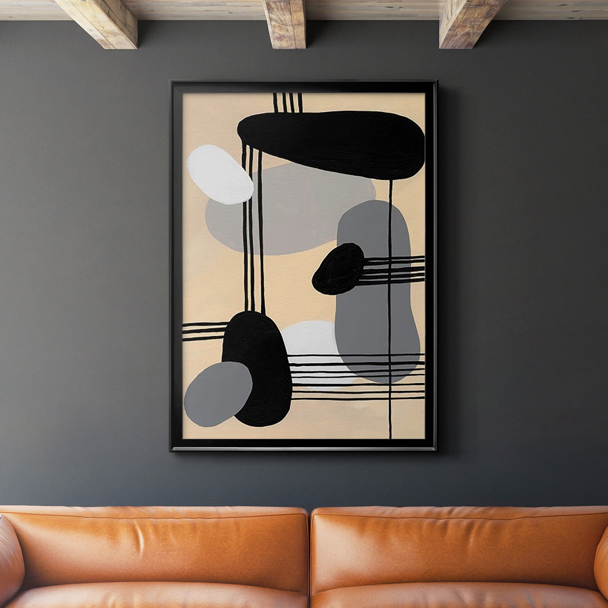 Interconnected Shapes II - Modern Framed Canvas Print