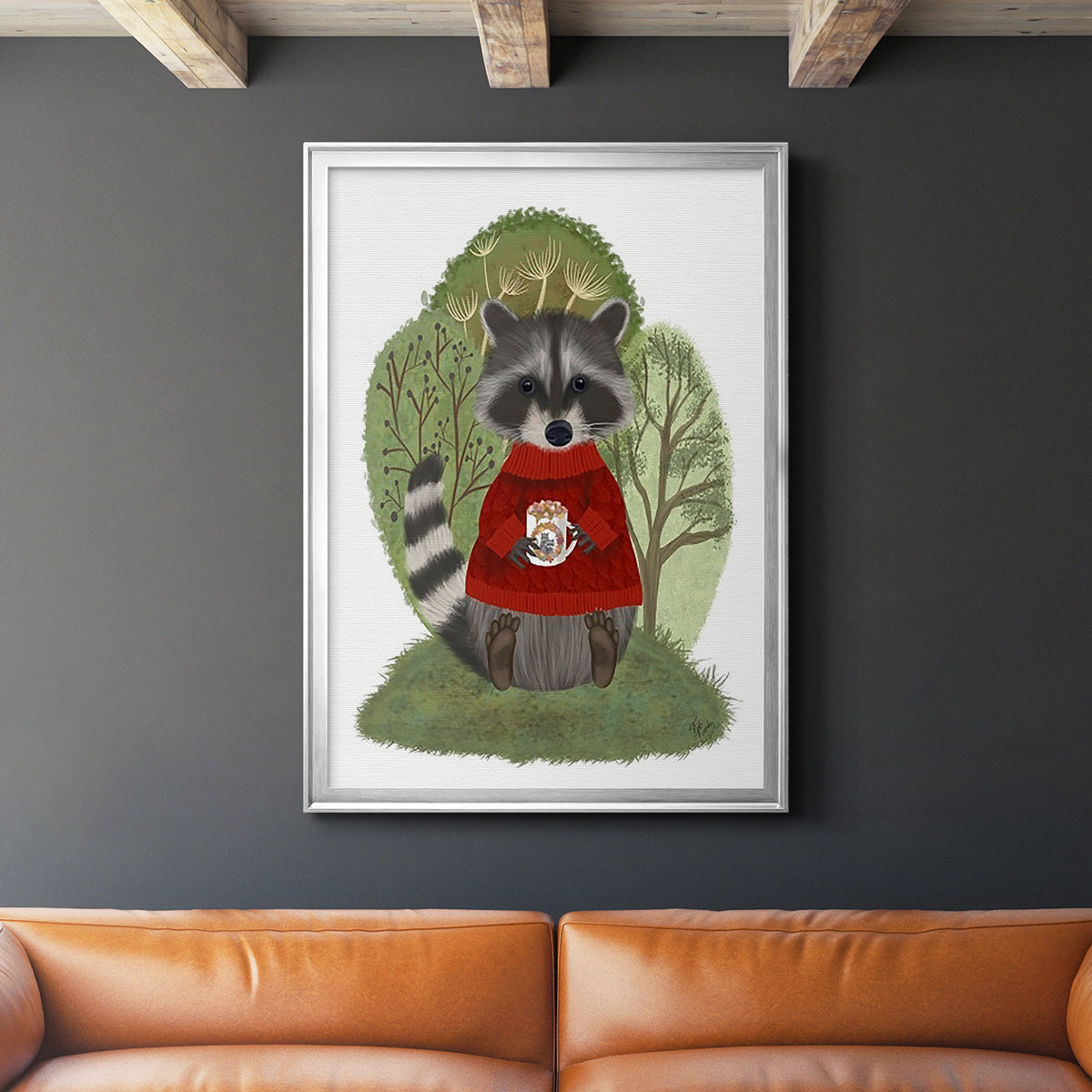 Hot Chocolate Raccoon - Modern Framed Canvas Print