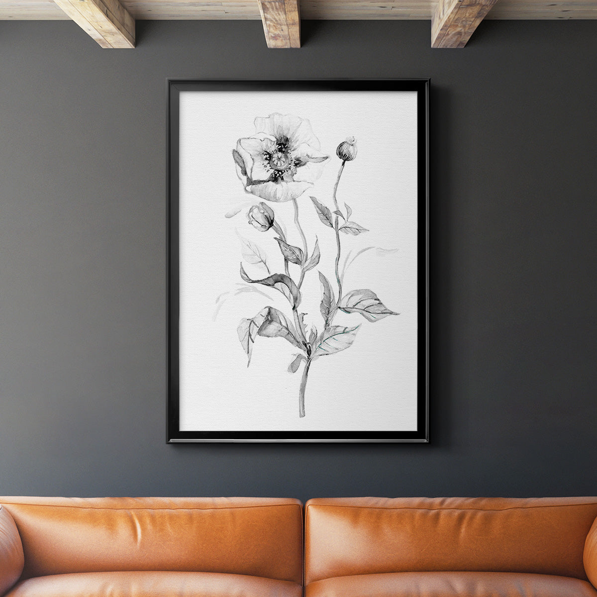 Wild Poppy Sketch - Modern Framed Canvas Print