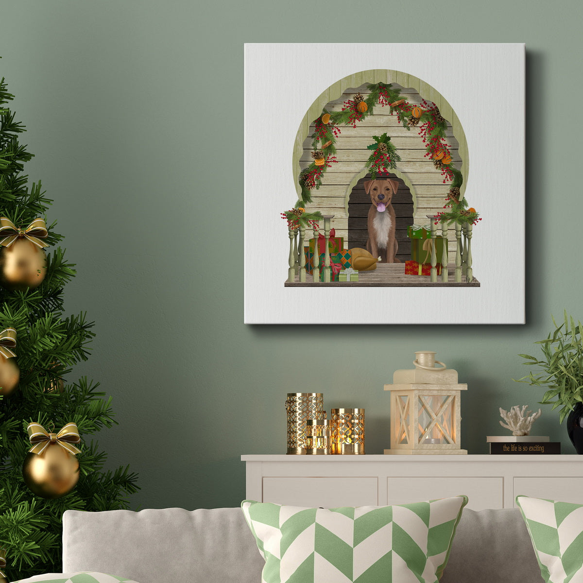 Christmas Des - Christmas Kennel-Premium Gallery Wrapped Canvas - Ready to Hang